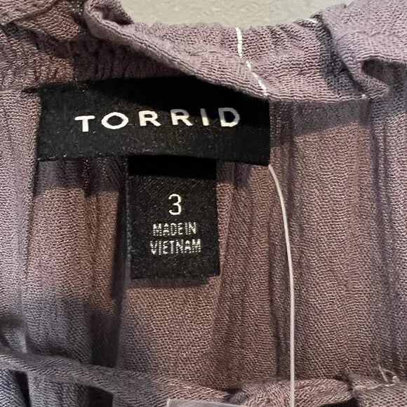 Torrid Crinkle Gauze Lurex Peasant Blouse Womens Size 3x Button Up L/S NWT - Picture 3 of 10